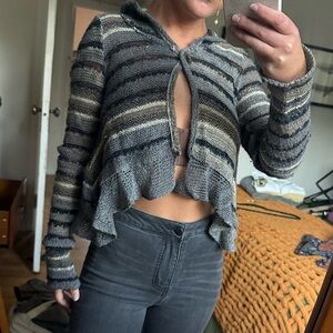 RARE Free People hooded knit fairy black/grey cardigan